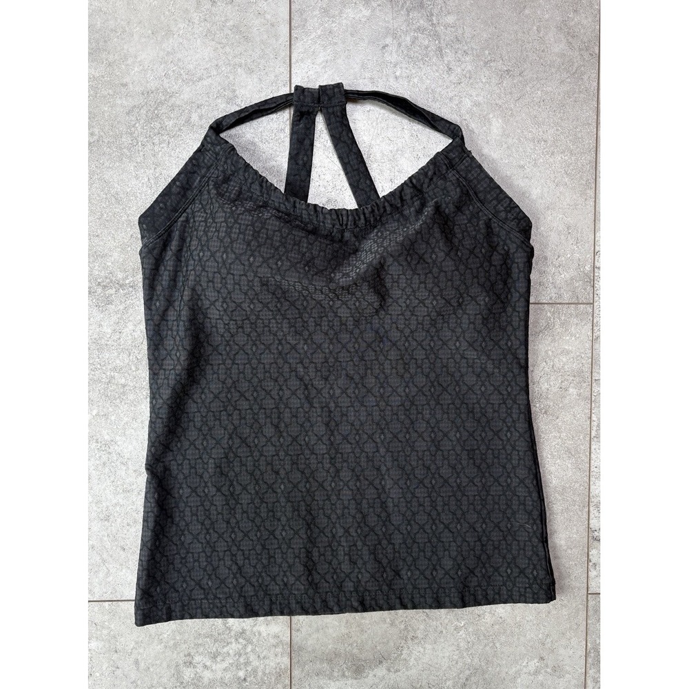 prAna Women's M Black Patterned Tank Top Built-In Bra Athleisure Activewear Yoga